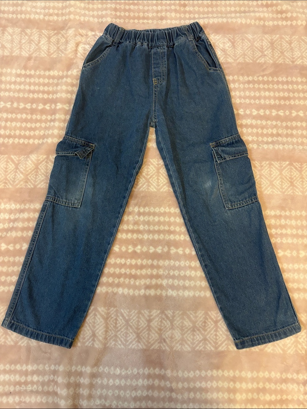 Kids Dark Wash Denim Cargo Jeans - Elastic Waist